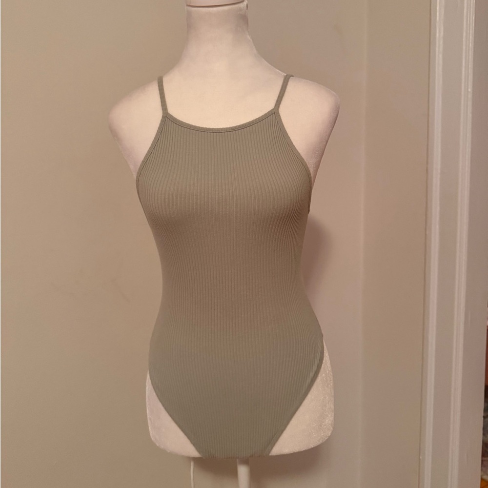 Sleek Olive Green Ribbed Bodysuit